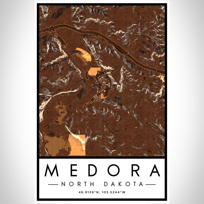 Medora North Dakota Map Print Portrait Orientation in Ember Style With Shaded Background