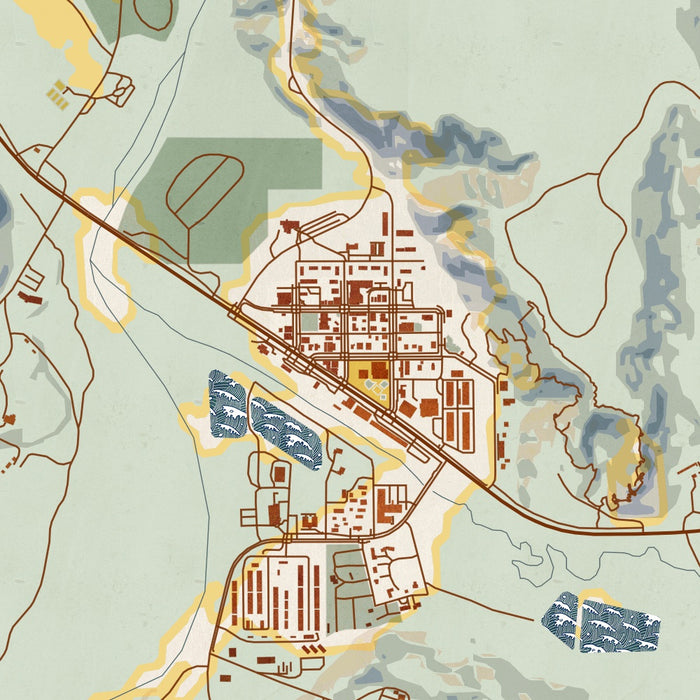 Medora North Dakota Map Print in Woodblock Style Zoomed In Close Up Showing Details