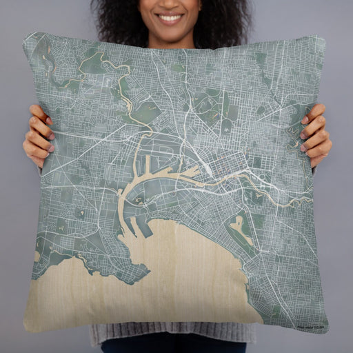 Person holding 22x22 Custom Melbourne Australia Map Throw Pillow in Afternoon