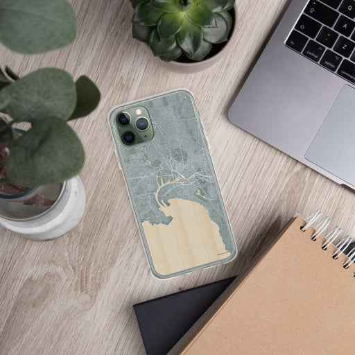 Custom Melbourne Australia Map Phone Case in Afternoon on Table with Laptop and Plant