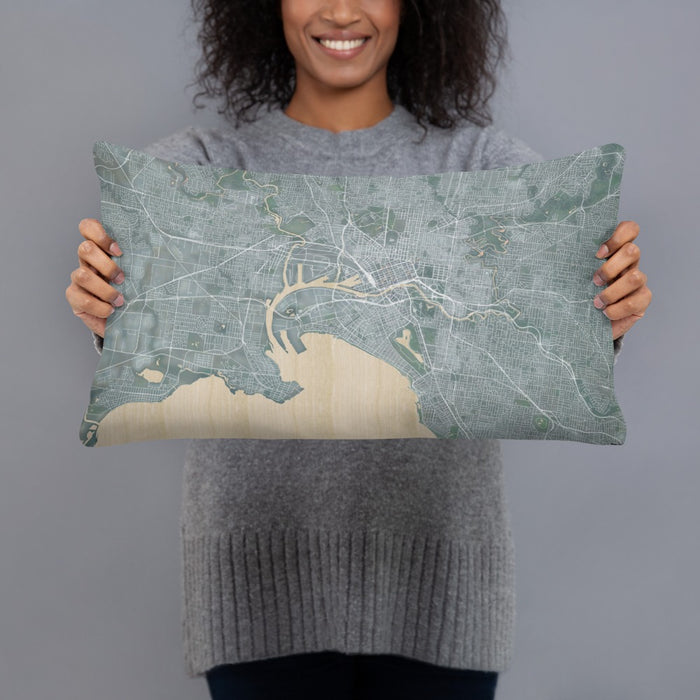 Person holding 20x12 Custom Melbourne Australia Map Throw Pillow in Afternoon