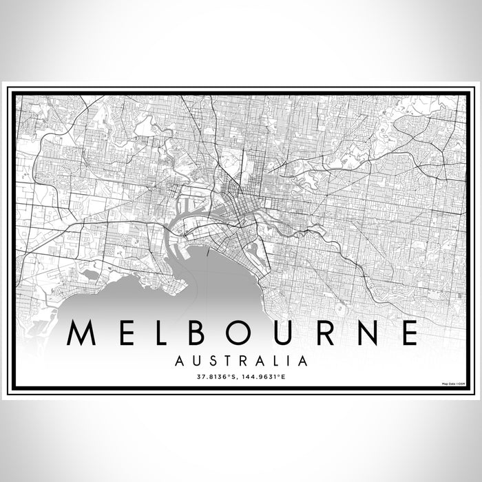 Melbourne Australia Map Print Landscape Orientation in Classic Style With Shaded Background