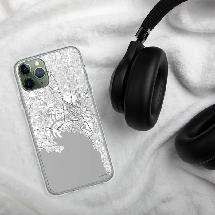 Custom Melbourne Australia Map Phone Case in Classic on Table with Black Headphones