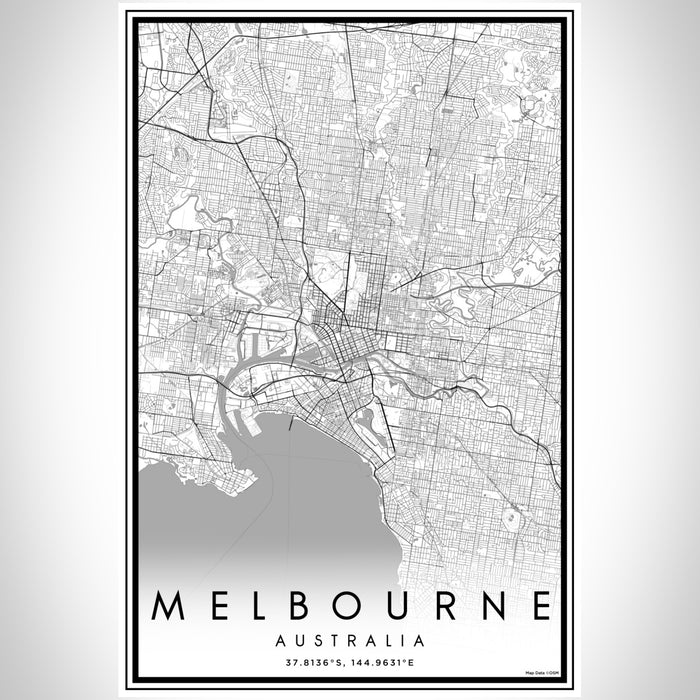 Melbourne Australia Map Print Portrait Orientation in Classic Style With Shaded Background