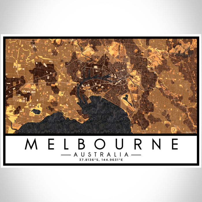 Melbourne Australia Map Print Landscape Orientation in Ember Style With Shaded Background