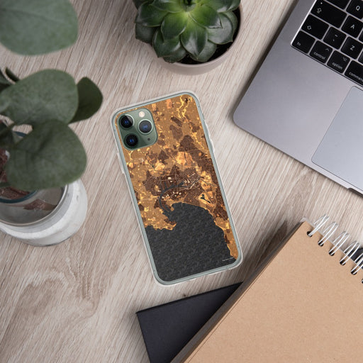 Custom Melbourne Australia Map Phone Case in Ember on Table with Laptop and Plant