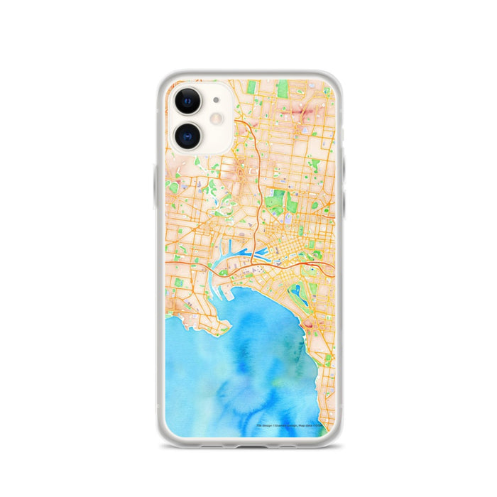 Custom iPhone 11 Melbourne Australia Map Phone Case in Watercolor
