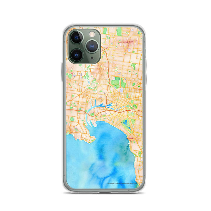 Custom iPhone 11 Pro Melbourne Australia Map Phone Case in Watercolor