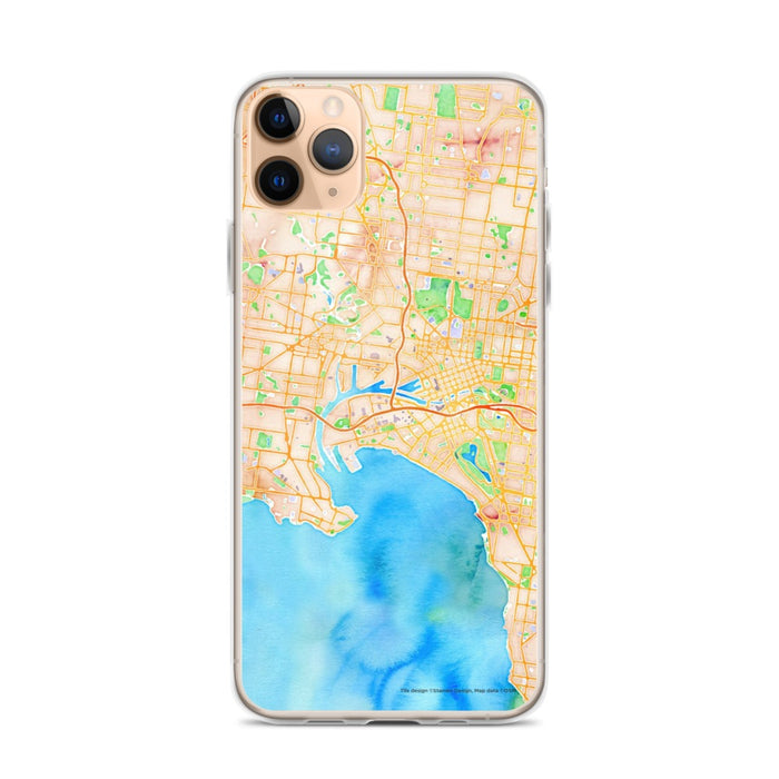 Custom iPhone 11 Pro Max Melbourne Australia Map Phone Case in Watercolor