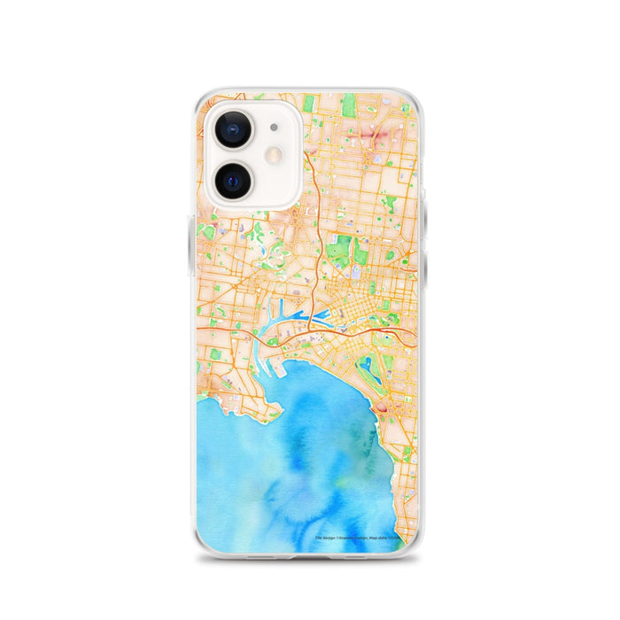 Custom iPhone 12 Melbourne Australia Map Phone Case in Watercolor
