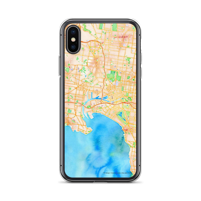 Custom iPhone X/XS Melbourne Australia Map Phone Case in Watercolor