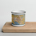 Front View Custom Melbourne Australia Map Enamel Mug in Woodblock on Cutting Board
