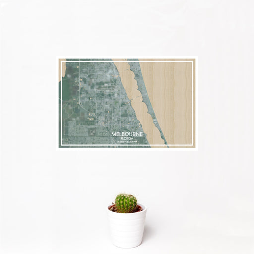12x18 Melbourne Florida Map Print Landscape Orientation in Afternoon Style With Small Cactus Plant in White Planter