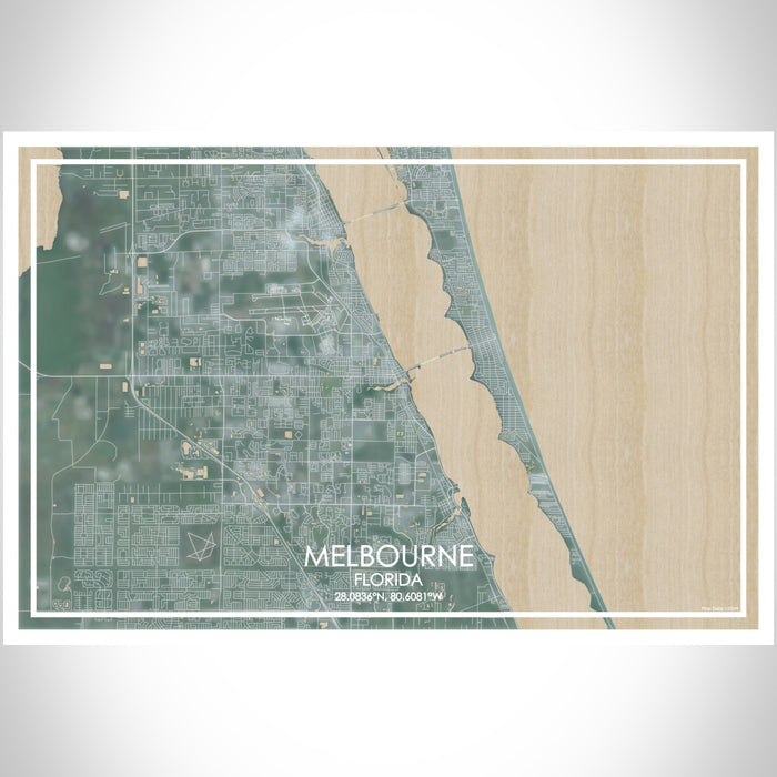 Melbourne Florida Map Print Landscape Orientation in Afternoon Style With Shaded Background