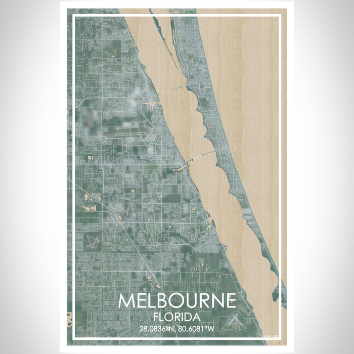 Melbourne Florida Map Print Portrait Orientation in Afternoon Style With Shaded Background