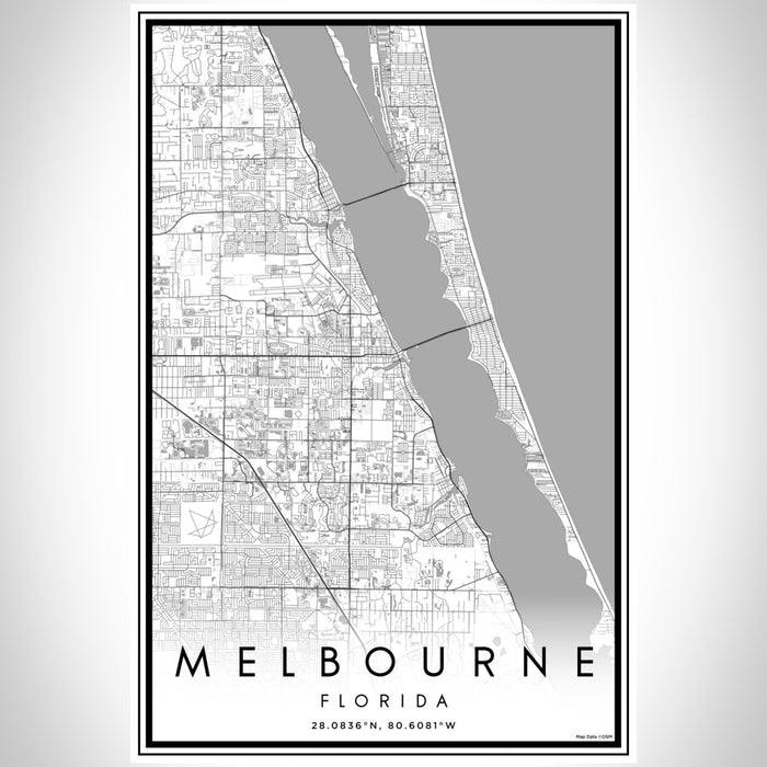 Melbourne Florida Map Print Portrait Orientation in Classic Style With Shaded Background