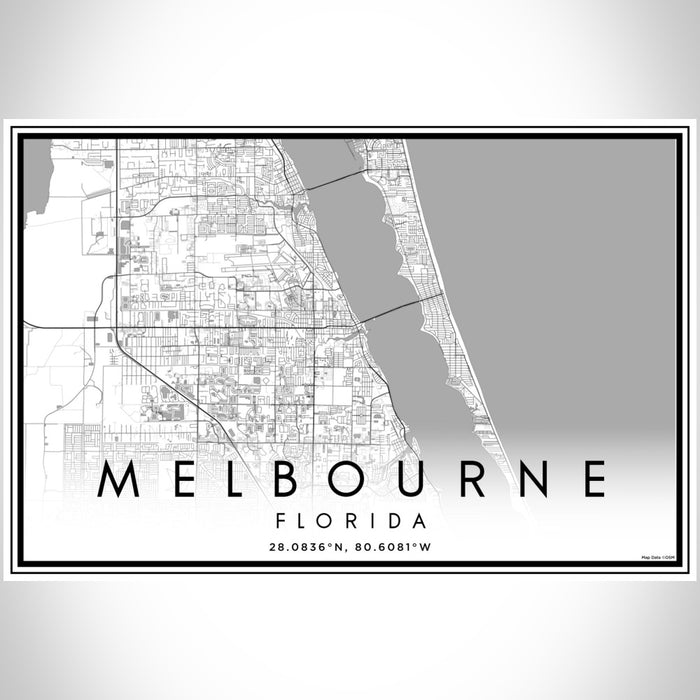 Melbourne Florida Map Print Landscape Orientation in Classic Style With Shaded Background