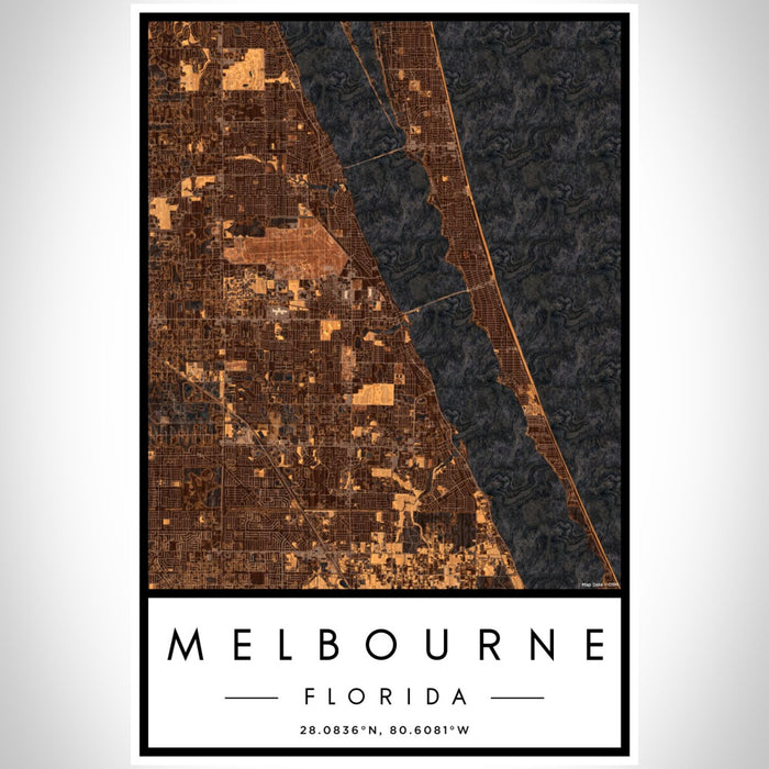 Melbourne Florida Map Print Portrait Orientation in Ember Style With Shaded Background