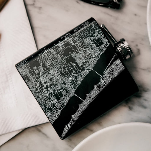 Melbourne Florida Custom Engraved City Map Inscription Coordinates on 6oz Stainless Steel Flask in Black
