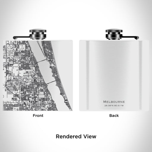 Rendered View of Melbourne Florida Map Engraving on 6oz Stainless Steel Flask in White