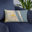Custom Melbourne Florida Map Throw Pillow in Woodblock on Blue Colored Chair