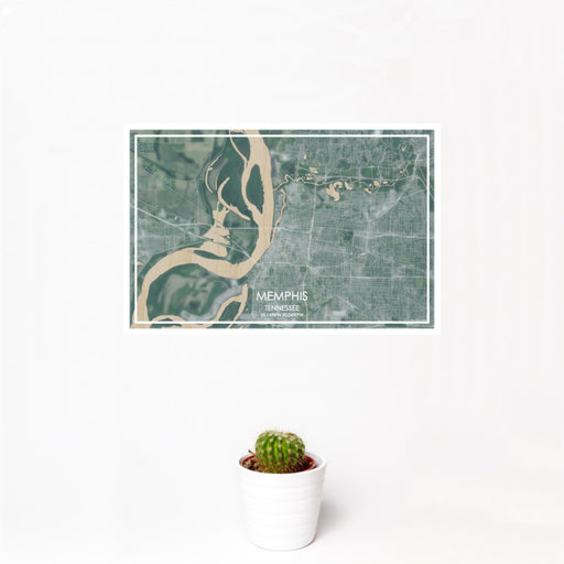12x18 Memphis Tennessee Map Print Landscape Orientation in Afternoon Style With Small Cactus Plant in White Planter