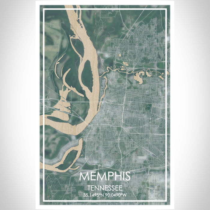 Memphis Tennessee Map Print Portrait Orientation in Afternoon Style With Shaded Background