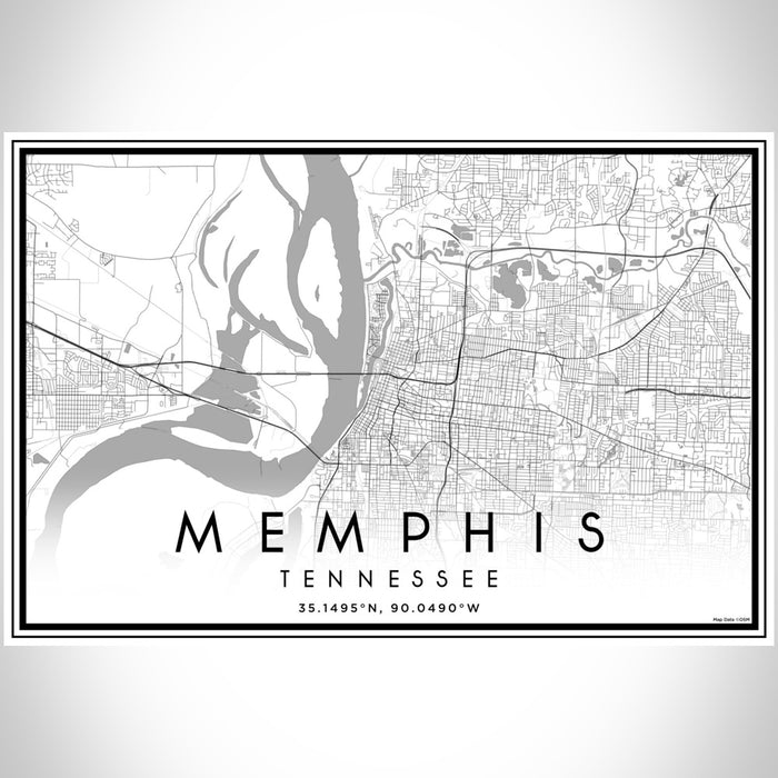 Memphis Tennessee Map Print Landscape Orientation in Classic Style With Shaded Background