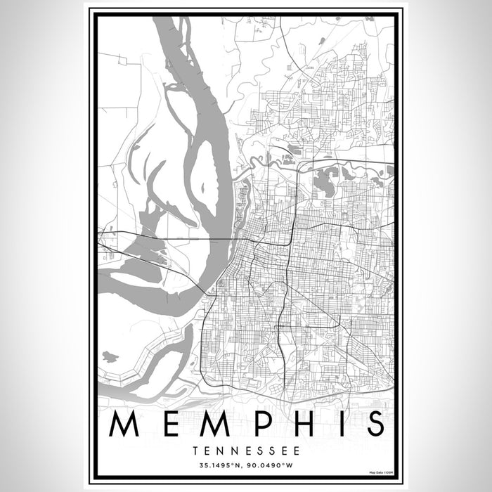 Memphis Tennessee Map Print Portrait Orientation in Classic Style With Shaded Background