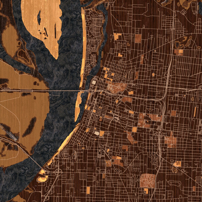 Memphis Tennessee Map Print in Ember Style Zoomed In Close Up Showing Details