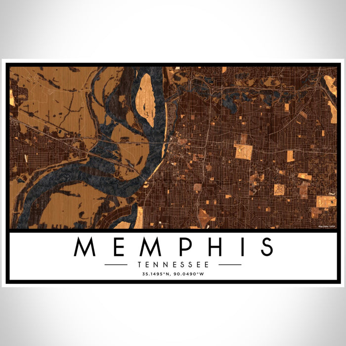 Memphis Tennessee Map Print Landscape Orientation in Ember Style With Shaded Background