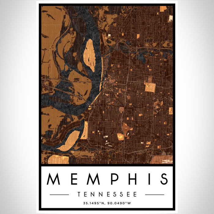 Memphis Tennessee Map Print Portrait Orientation in Ember Style With Shaded Background