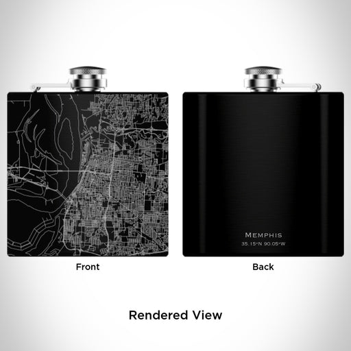 Rendered View of Memphis Tennessee Map Engraving on 6oz Stainless Steel Flask in Black