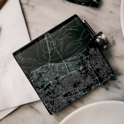 Memphis Tennessee Custom Engraved City Map Inscription Coordinates on 6oz Stainless Steel Flask in Black
