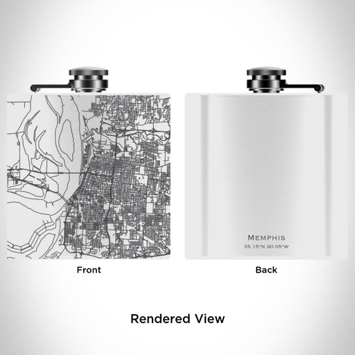 Rendered View of Memphis Tennessee Map Engraving on 6oz Stainless Steel Flask in White