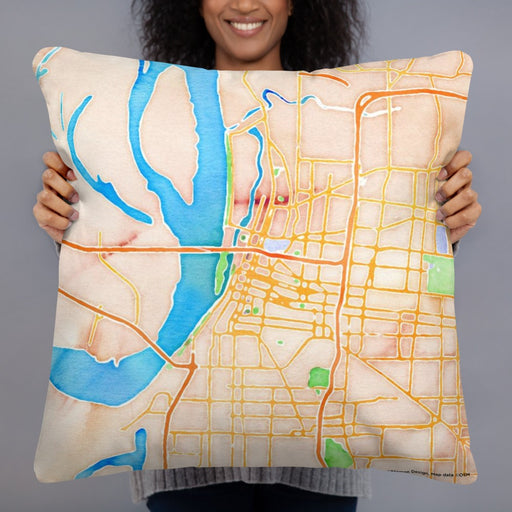 Person holding 22x22 Custom Memphis Tennessee Map Throw Pillow in Watercolor