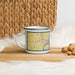 Left View Custom Memphis Tennessee Map Enamel Mug in Woodblock on Table Top