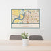 24x36 Memphis Tennessee Map Print Landscape Orientation in Woodblock Style Behind 2 Chairs Table and Potted Plant