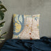 Custom Memphis Tennessee Map Throw Pillow in Woodblock on Bedding Against Wall