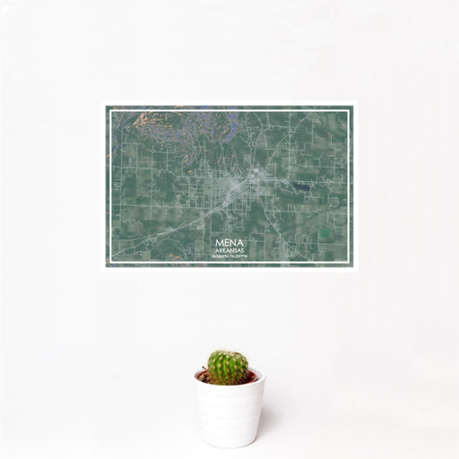 12x18 Mena Arkansas Map Print Landscape Orientation in Afternoon Style With Small Cactus Plant in White Planter