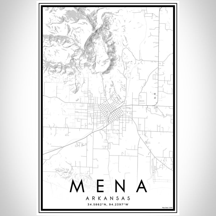 Mena Arkansas Map Print Portrait Orientation in Classic Style With Shaded Background