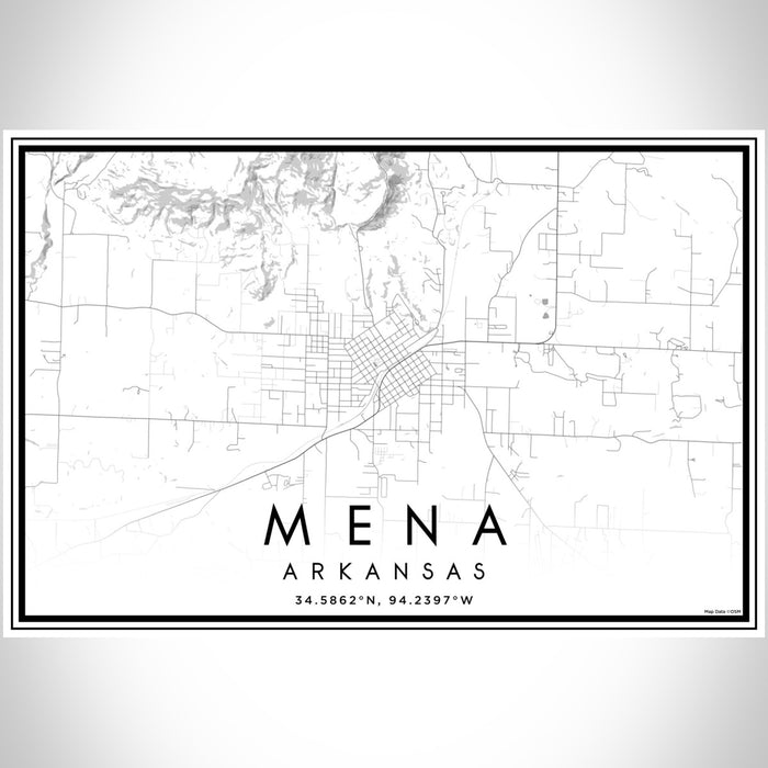 Mena Arkansas Map Print Landscape Orientation in Classic Style With Shaded Background