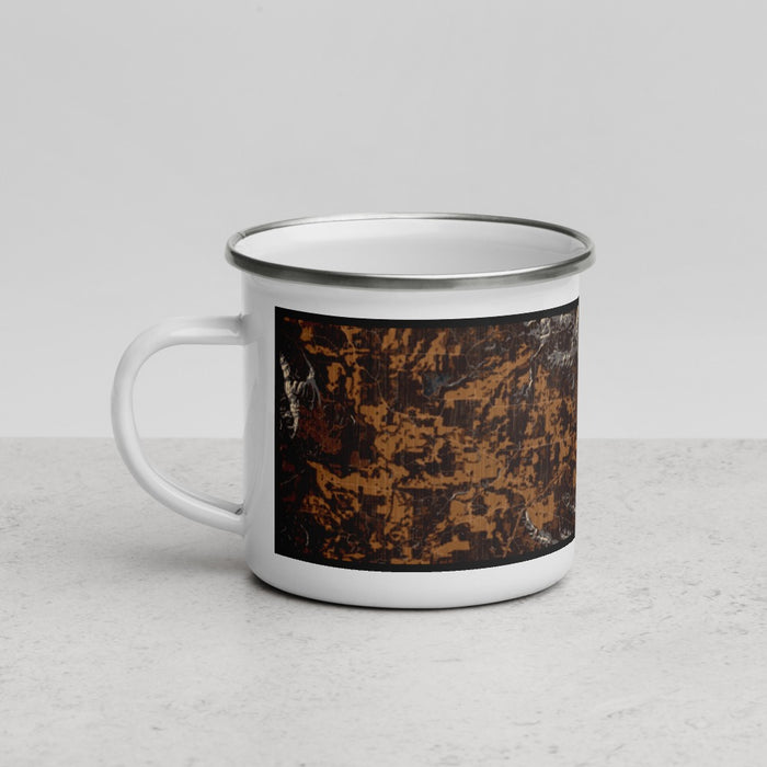 Left View Custom Mena Arkansas Map Enamel Mug in Ember