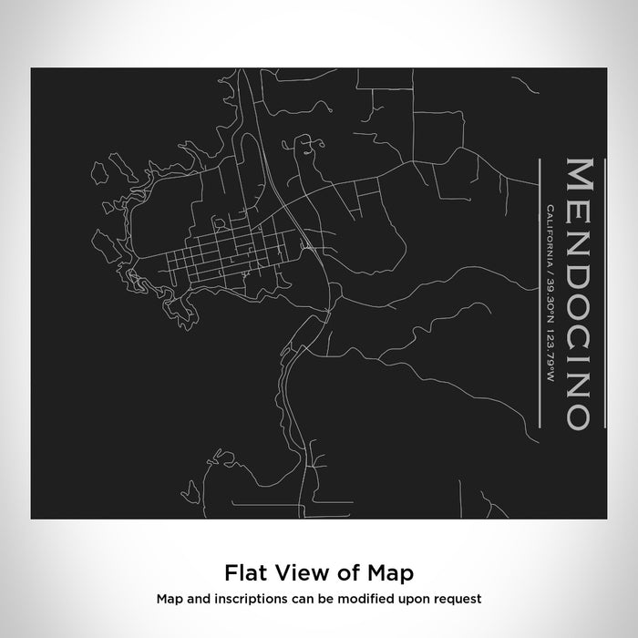 Rendered View of Mendocino California Map Engraving on 20oz Stainless Steel Insulated Bottle with Bamboo Top in Black