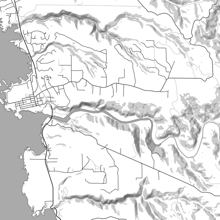Mendocino California Map Print in Classic Style Zoomed In Close Up Showing Details