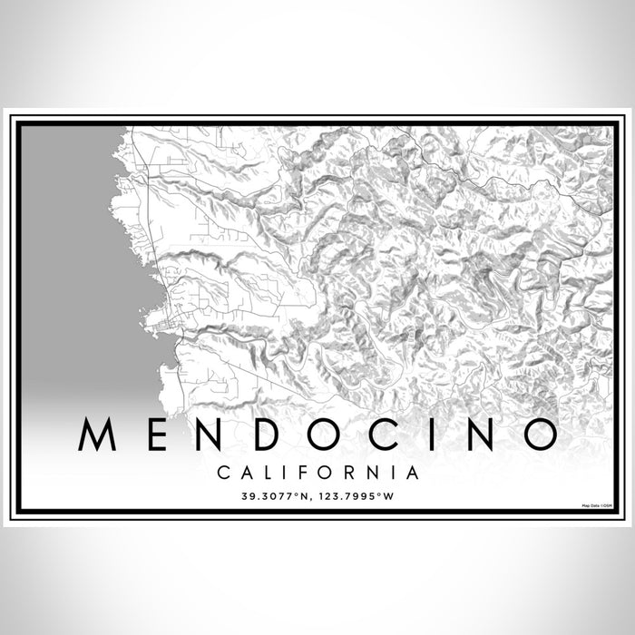 Mendocino California Map Print Landscape Orientation in Classic Style With Shaded Background