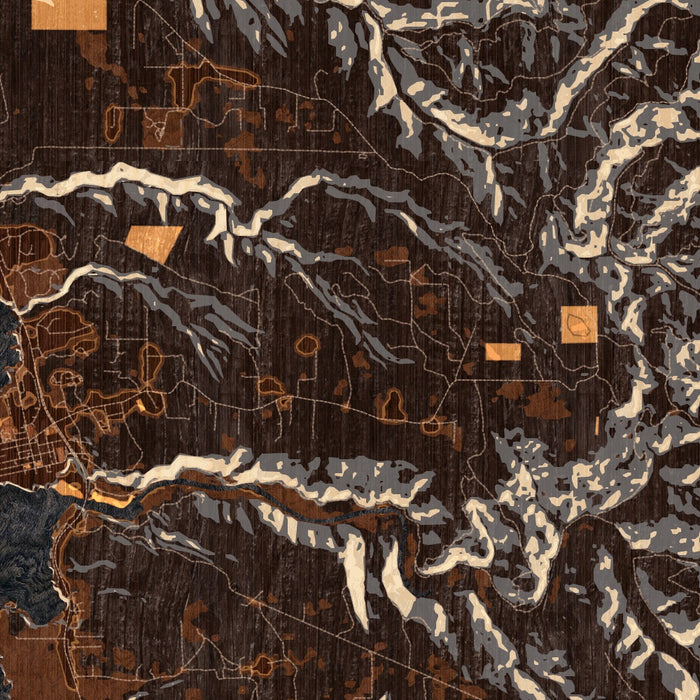 Mendocino California Map Print in Ember Style Zoomed In Close Up Showing Details