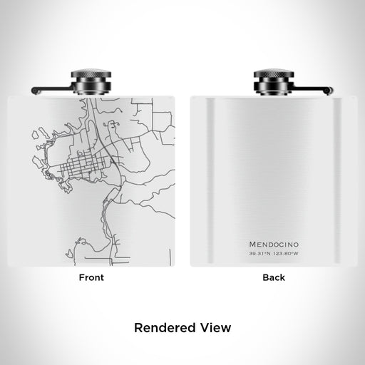 Rendered View of Mendocino California Map Engraving on 6oz Stainless Steel Flask in White