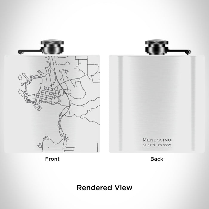 Rendered View of Mendocino California Map Engraving on 6oz Stainless Steel Flask in White