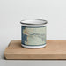 Front View Custom Mendocino California Map Enamel Mug in Woodblock on Cutting Board